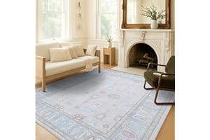 Fame Living Pink Oushak Rug, Modern, Vintage, Turkish, Eclectic, Floral, Pastel, Washable, Area Rugs for Living Room, Dining, Bedroom, Nursery, Girls, Boys, 5'9"x8'9"