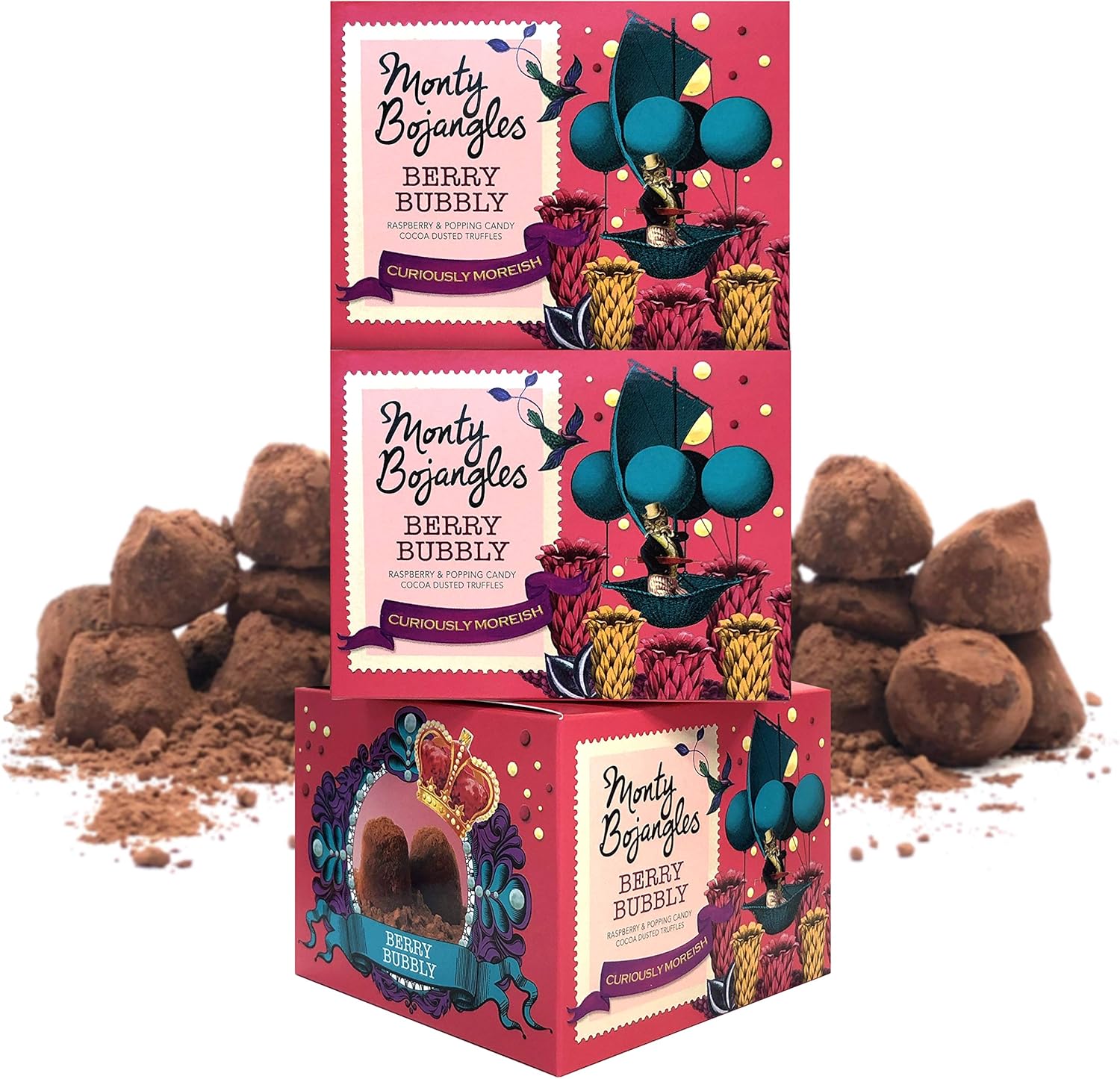 Monty Bojangles Berry Bubbly Cocoa Dusted Truffles, 3 x 100g Gift Boxes