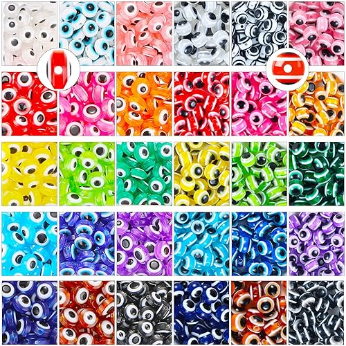 mm Christmas Evil Eye Beads Set, Flat Evil Eye Resin Beads and