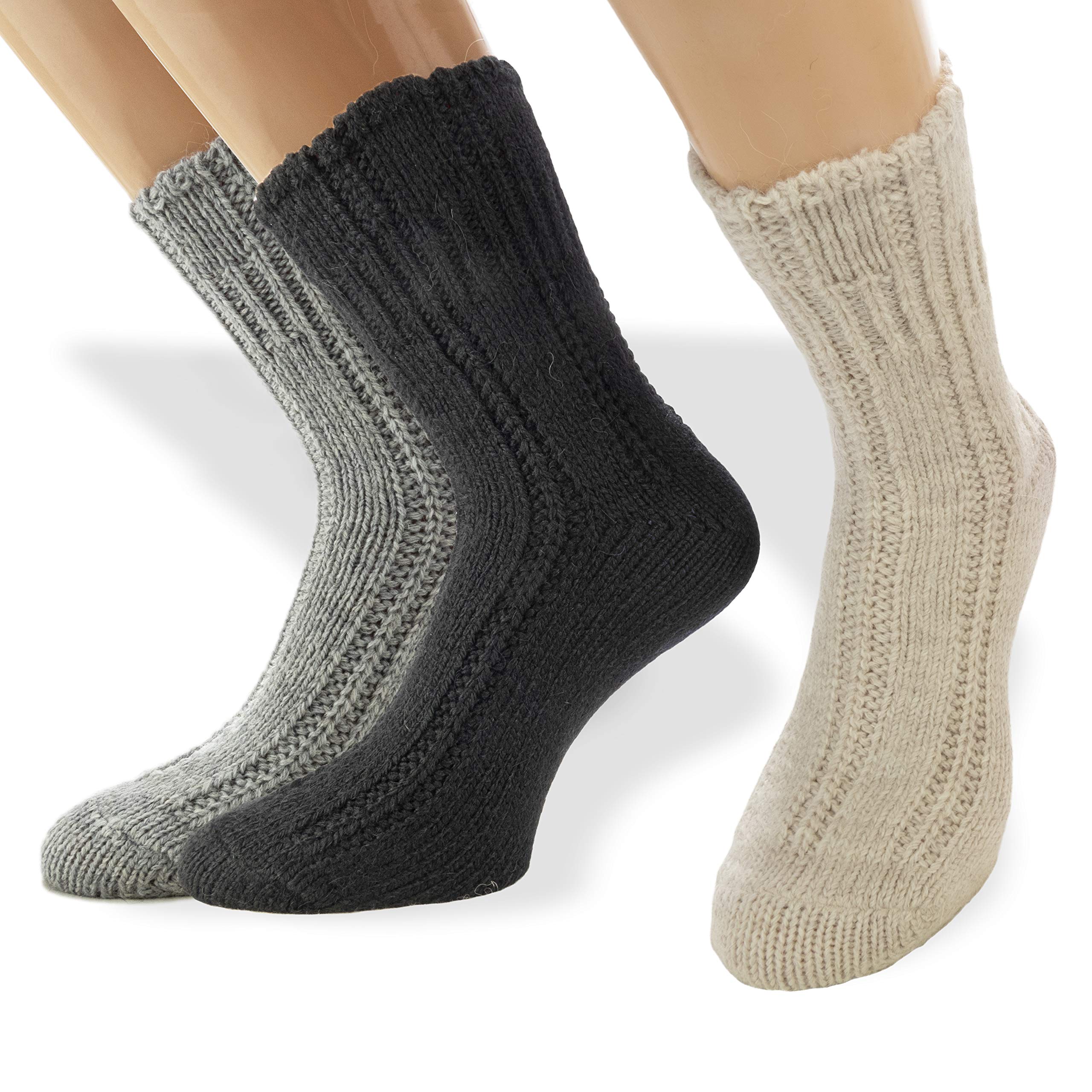 3 Pairs - Trendy women's socks - ALPACA LOLA Collection - soft and warm, in assortment in Black, Pearl and Beige colors (9-11)