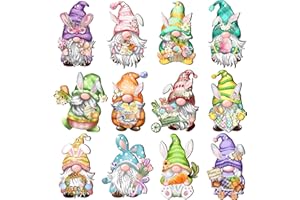 JOPHMO 24 Pieces Easter Wooden Gnome Hanging Ornaments, Wood Hanging Decor for Easter Spring Tree Decoration Gnomes Bunny Doll Wooden Hanging Craft Easter Party Supplies Home Decor
