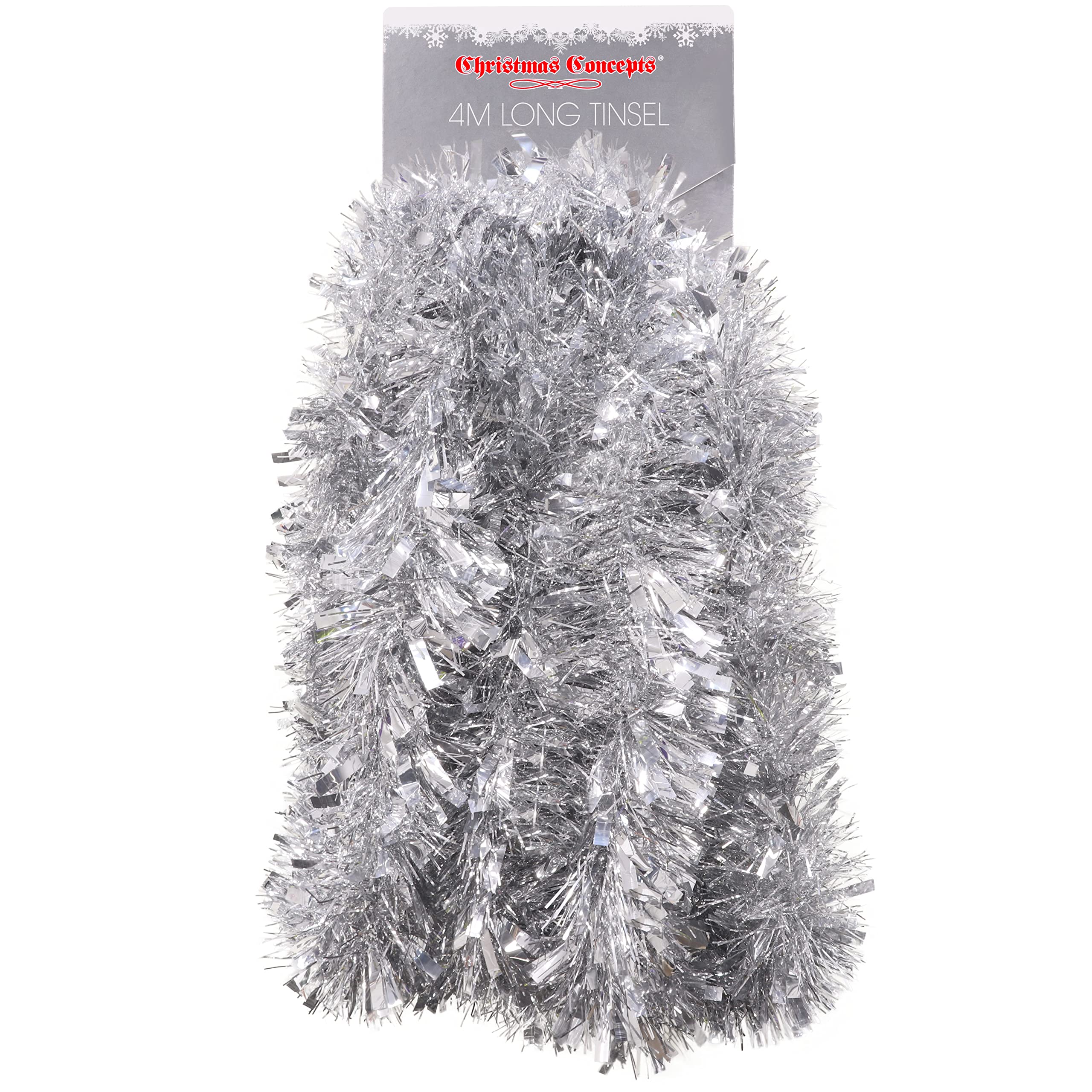 Christmas Concepts® 4m Metre Chunky/Fine Christmas Tinsel - Christmas Decoration Tinsel (Silver)