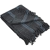 Creative Co-Op Recycled Cotton Blend Throw Blanket with Fringe, Grey Plaid