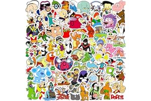 100PCS 90s Cartoon Stickers, Vinyl Waterproof Cute Cartoon Characters Stickers for Kids Teens Adults, Classic Mixed Anime Dec