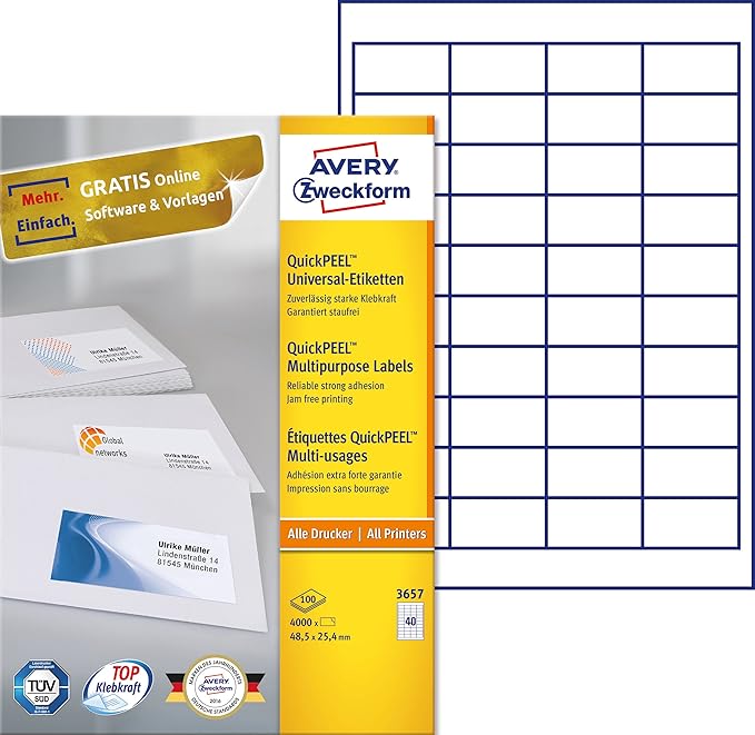 Avery Zweckform Labels 48.5 x mm, Edge 48,5 x 25,4 mm white Amazon.co