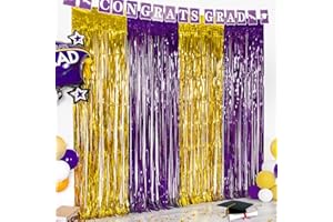 LOLStar 2 Pack Purple and Gold 2025 Graduation Party Decorations, 3.3x6.6 ft Foil Fringe Curtain, Tinsel Graduation Photo Booth Props Streamer Backdrop for High School College University Party