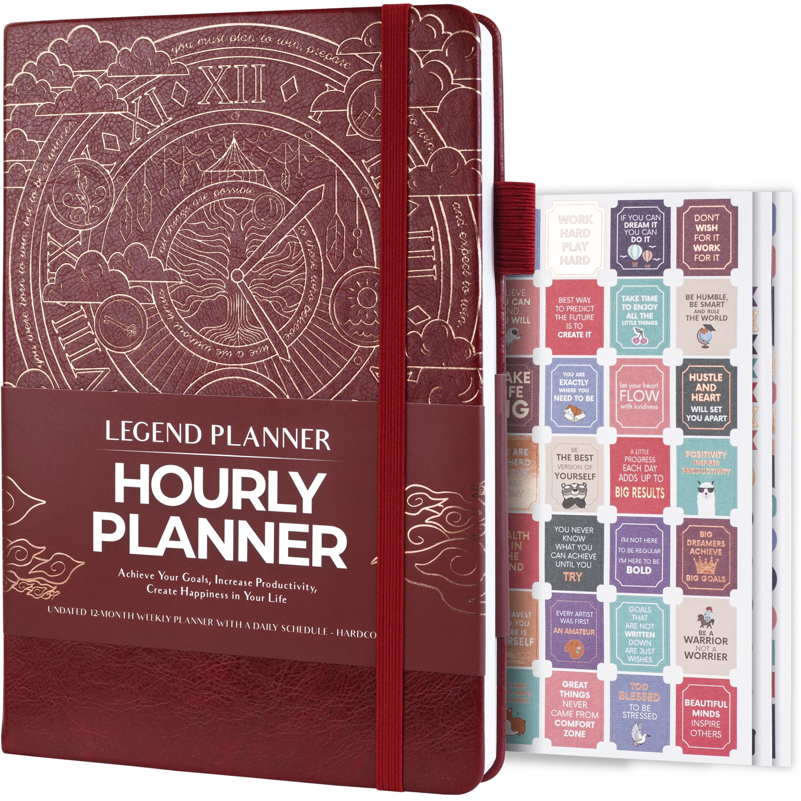Legend Planner Hourly Schedule – Weekly & Daily Organizer with Time Slots. Appointment Book Journal for Work, Undated, A5 (Wine Red)