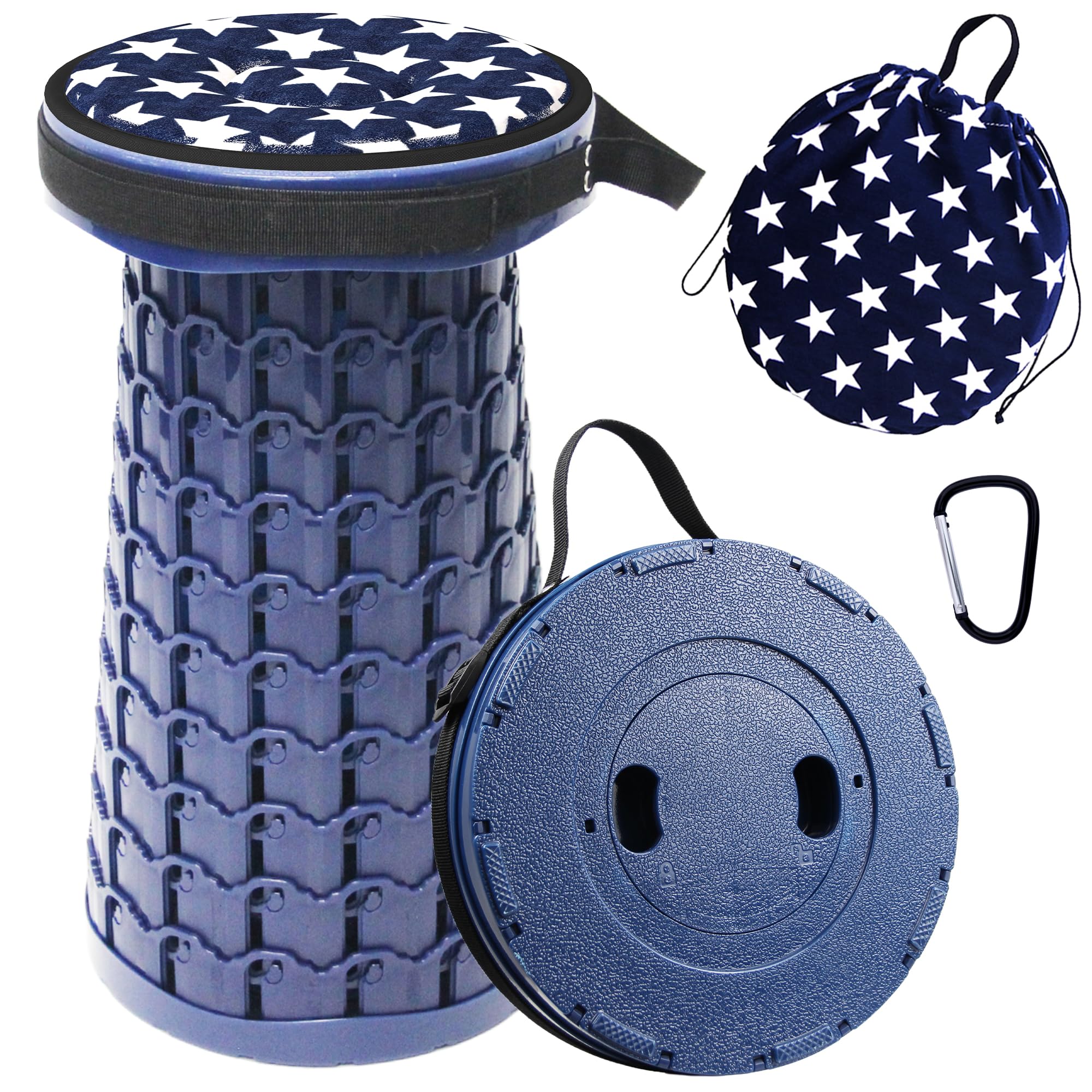 ALEVMOOM Portable Telescopic Folding Stool, Collapsible Stool with Cushion Max Load 440lbs, Lightweight Retractable Adjustable Seat Folding Chair for Camping, Fishing, Hiking, Travel