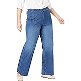 Woman Within Plus Size Fineline Stretch Denim Wide-Leg Pull-On Jeans