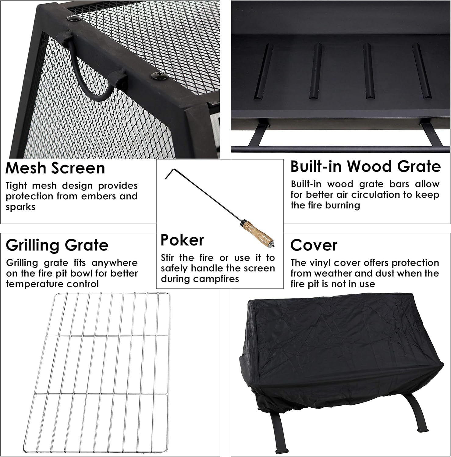 Sunnydaze Northland Outdoor Fire Pit - 36 Inch Large Wood Burning Patio & Backyard Firepit for Outside with Cooking BBQ Grill Grate, Spark Screen, Fireplace Poker, and Waterproof Cover : Garden & Outdoor