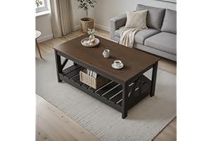 YESHOMY Farmhouse Coffee Table, Coffee Tables for Living Room, Farmhouse Square Coffee Table with Storage, Couch Table, Small Tables for Small Spaces, Brown and Black