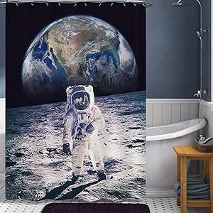 NASA Spaceman Walking on The Moon Shower Curtain, Outer ...