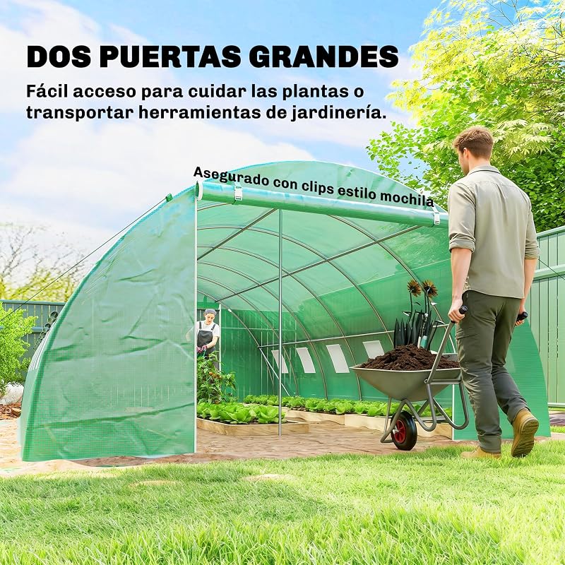 Estufa exterior 6x4x2 m com 2 varas de suporte verdes