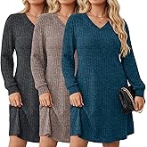 Velvelhall 3 Pack Plus Size Sweater Dresses for Curvy Women Long Sleeve V Neck Fall Dresses Ribbed Knit Loose Tunic Outfits