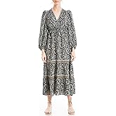 Max Studio Women's Twist Front Surplice Neck Midi Dress at Amazon Women