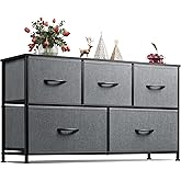WLIVE Dresser for Bedroom with 5 Drawers, Wide Chest of Drawers, Fabric Dresser, Storage Organizer Unit with Fabric Bins for Closet, Living Room, Hallway, Dark Grey