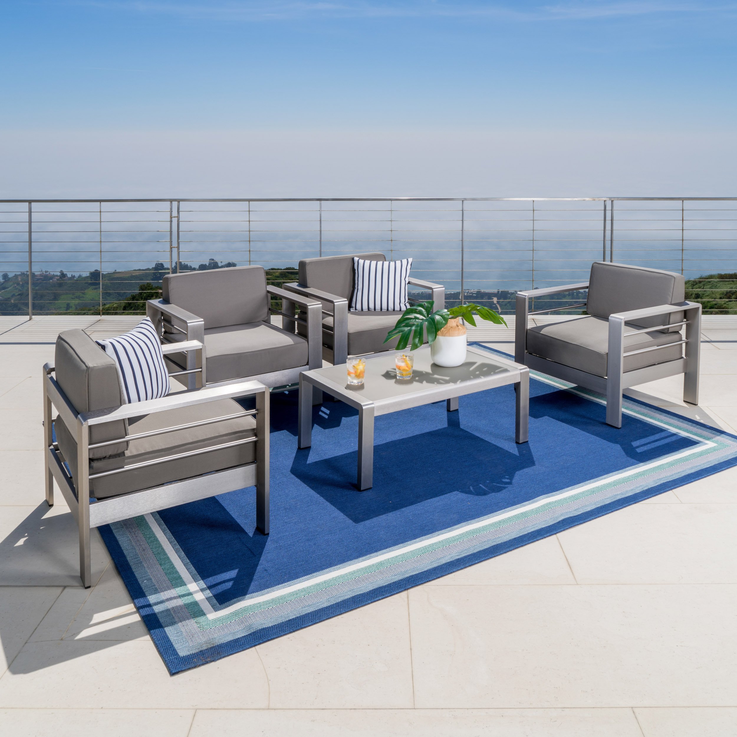 Christopher Knight Home Crested Bay Aluminum Patio Chat Set, 5Pcs Set