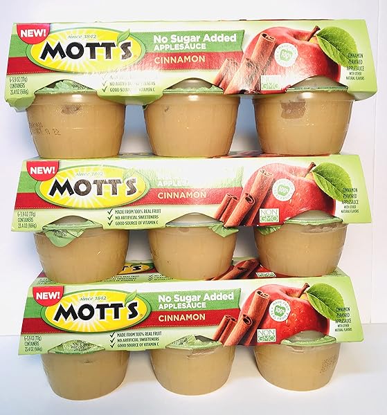 MOTT’S NO SUGAR ADDED CINNAMON APPLESAUCE, 3.9 OZ CUPS, 6 PACK