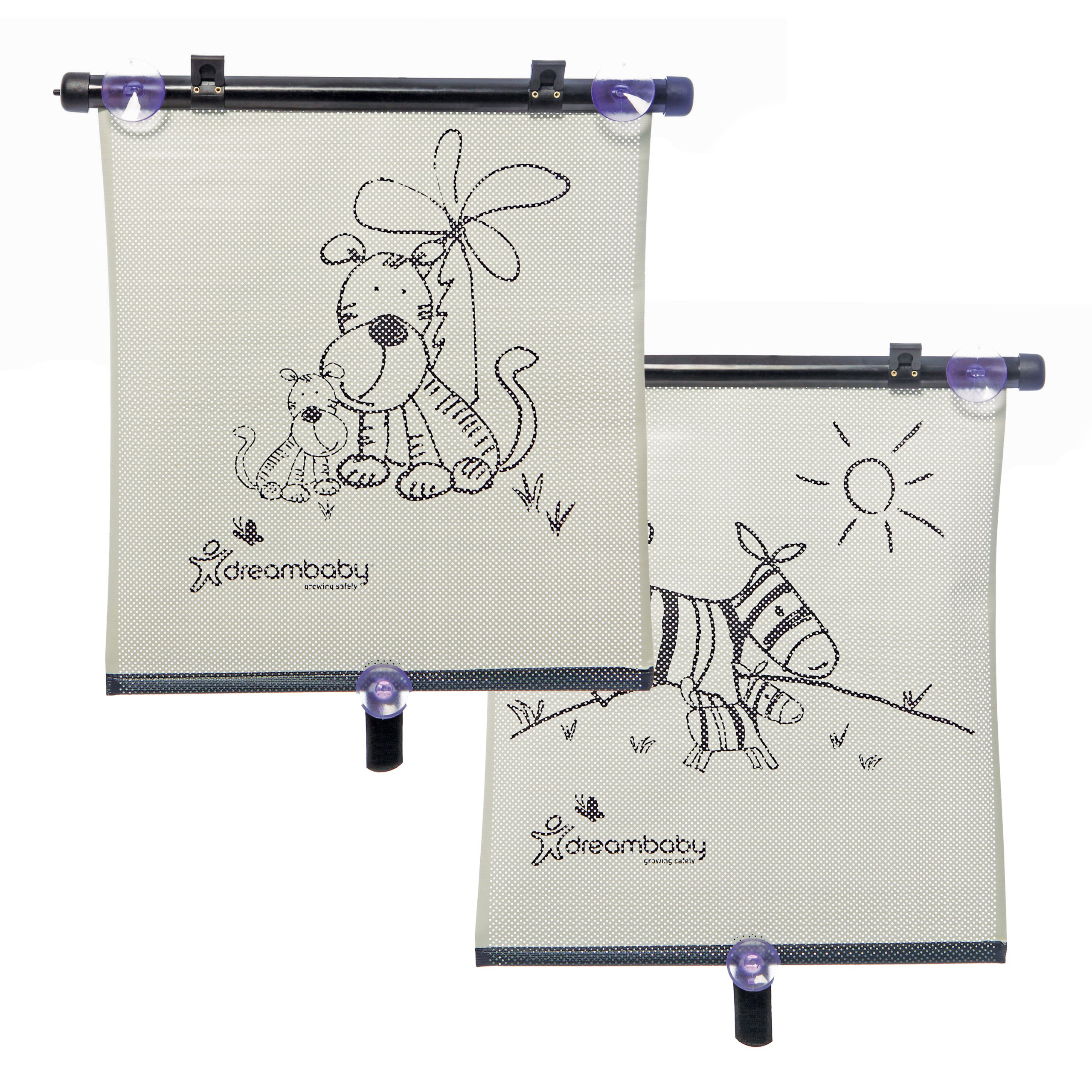 Dreambaby Car Shade Window Roller (36 x 48 cm) 2 Pack Tiger & Zebra