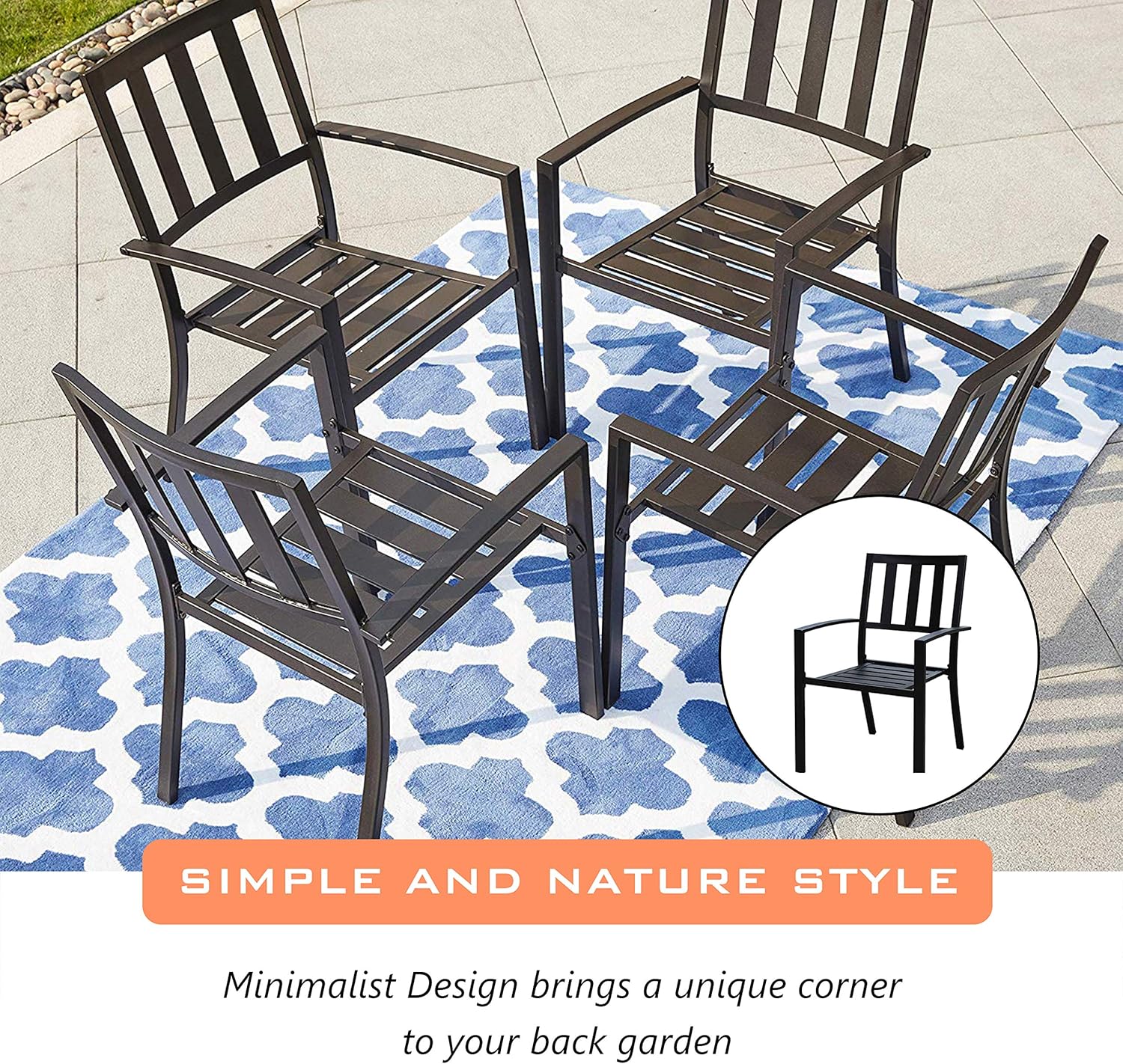 LOKATSE HOME Steel Outdoor Patio Dining Arm Chairs Set of 4 for Garden, Backyard, Kitchen, Balcony, Black : Garden & Outdoor