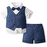 Volunboy Baby Boys Summer Suits Short Sleeve Wedding Ring Bearer Outfits 4Pcs Graduation Dress Vest Shirt Bowtie Shorts Set