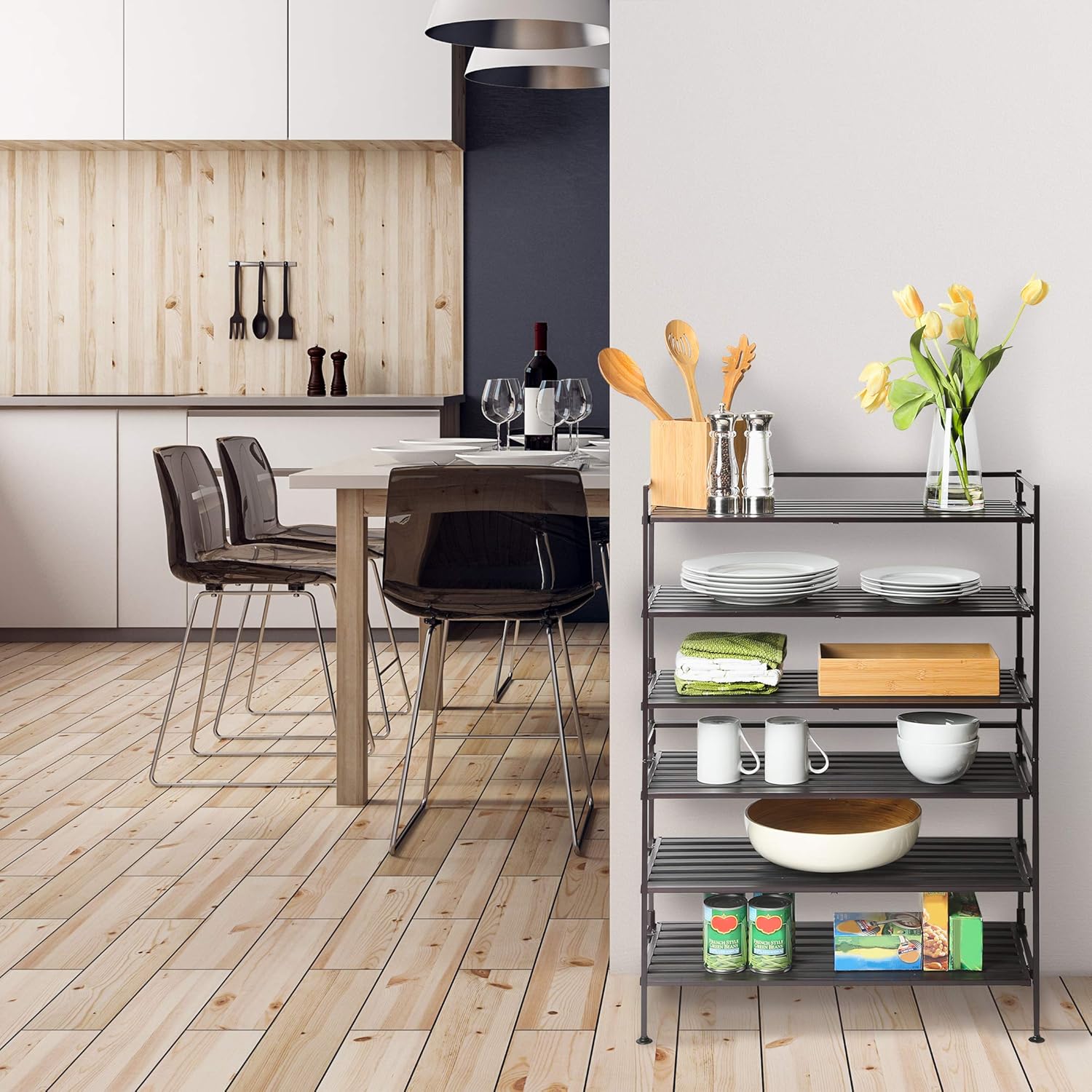 Seville Classics 3-Tier Stackable 12-Pair Shoe Rack Wood Resin Metal Freestanding Storage Shelf for Bedroom, Closet, Entryway, Dorm Room, Espresso Slat: Home & Kitchen