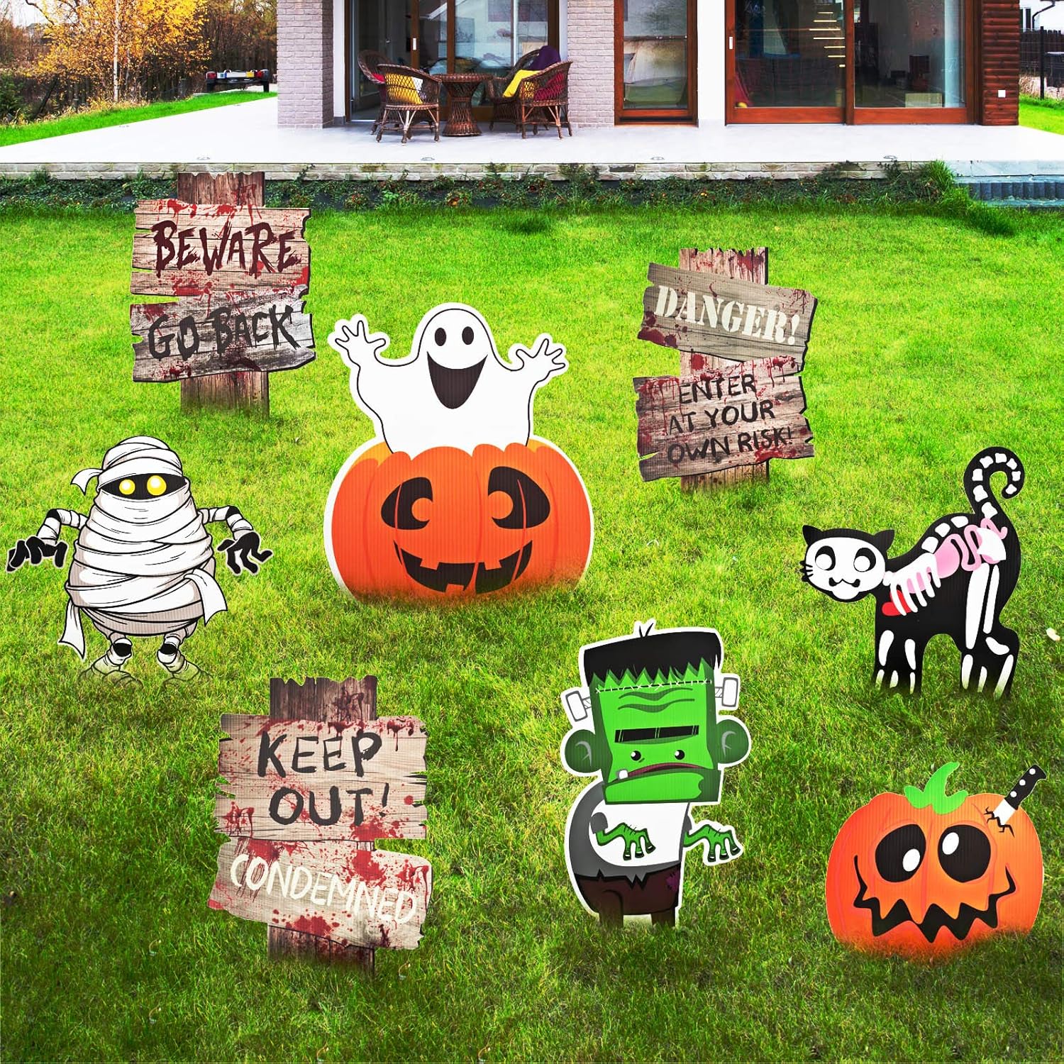 8 Pieces Halloween Decorations Outdoor Yard Signs with Stakes Beware
