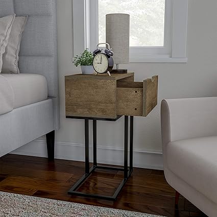 Sofa Side Table C Shaped End Table With Storage Drawer Modern