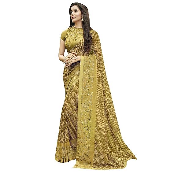 Womens Georgette Saree With Blouse (NKSHITA22308SSR1_Beige)