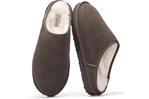 Project Cloud Mens Slippers 100% Genuine Leather and Genuine Shearling Lining – House Slippers for Men with Memory Foam Insole – Lightweight & Non Slip Mens House Shoes (Chill)