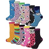 Different Touch 12 Pairs Pack Kids Girls Colorful Creative Fun Novelty Design Crew Socks