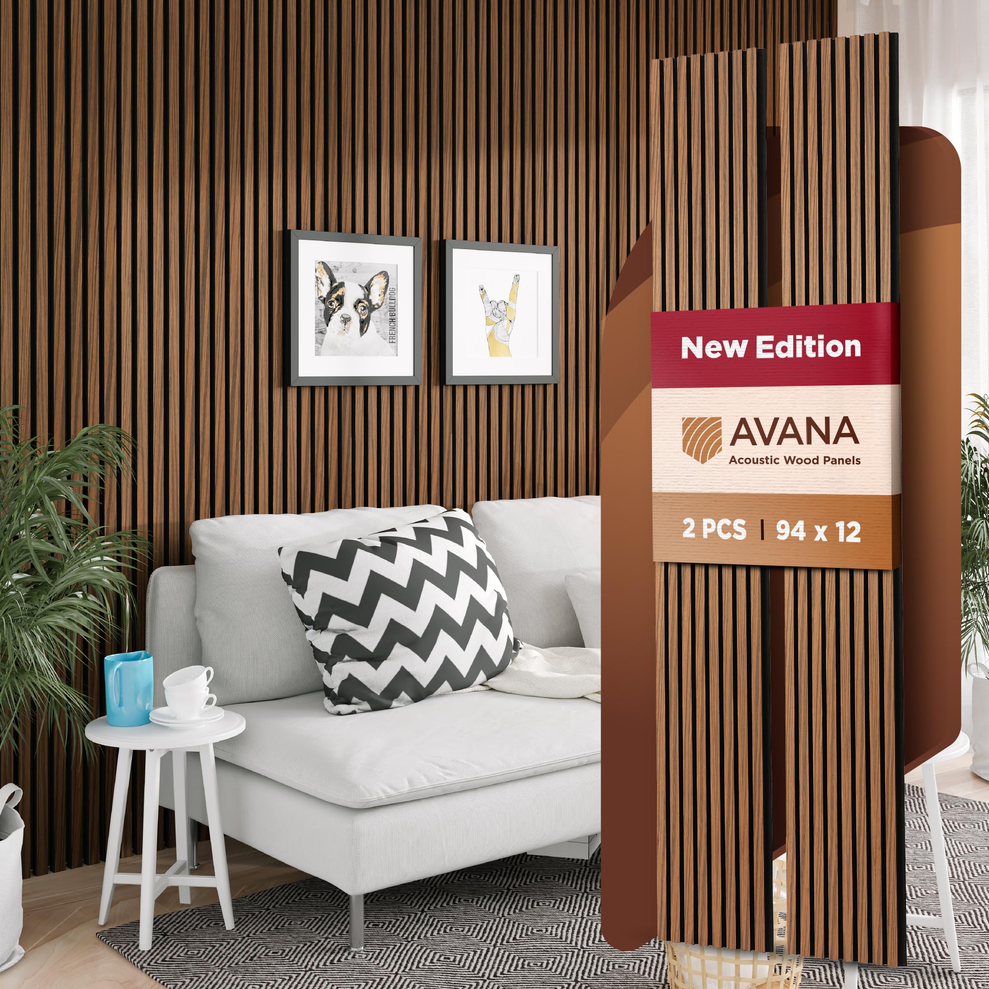 Photo 1 of **BOTH PIECES BROKEN THROUGH 28 INCHES ON ONE SIDE.**Avana Acoustic Wood Wall Panels – 94.4 x 12.6 Inch Rustic Walnut Acoustic Panels 2 PCs – Wall Panels For Interior Wall Decor For Homes, Offices, Studios – Sturdy and Durable Wood Panels For Wall