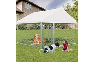 LotFun Large Outdoor Dog Kennel, 6.6 x 6.6 FT Heavy Duty Dog Enclosure with Chain Link Fence, UV-Resistant Canopy Cover, Double Lock Security (6 x 6 x 5 in)