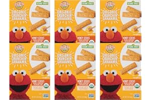 Earth's Best Organic Kids Snacks, Sesame Street Toddler Snacks, Organic Crunchin' Grahams for Toddlers 2 Years and Older, Honey Sticks with other Natural Flavors, 5.3 oz Box (Pack of 6)
