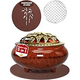 Resin Incense Burner for Frankincense & Bakhoor – Ceramic Charcoal Incense Burner with Lid, Stainless Steel Mesh and Heat-Resistant Lining for Altar & Meditation, Glazed Red