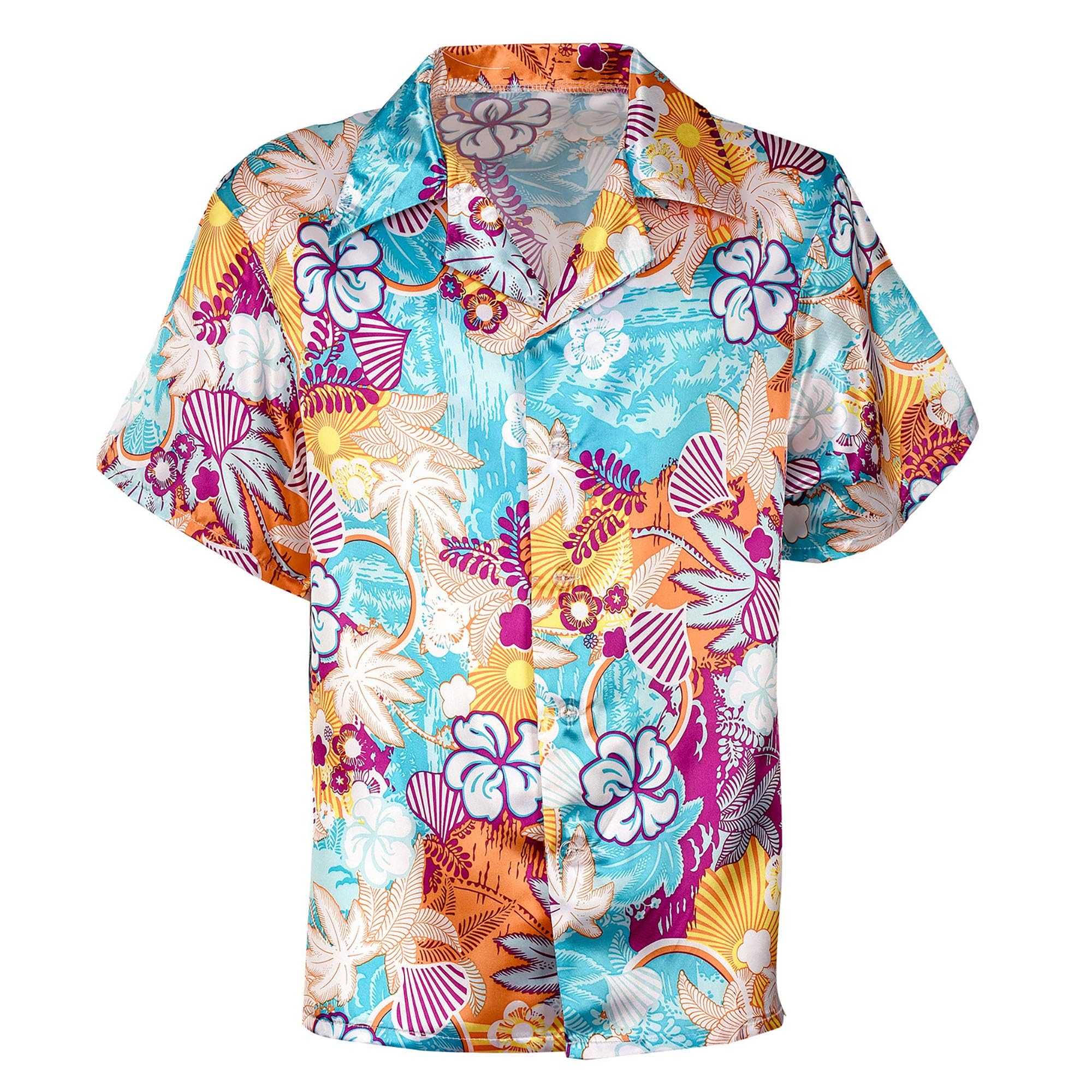 Widmann Mens Male Satin Loud Hawaiian Shirt Beach Party Shirts S