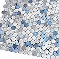 BeNice Peel and Stick Backsplash Kitchen Mosaic Tiles Penny Hexagon Small Metal Stickers(10PCS,Blue)