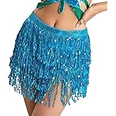 MUNAFIE Sequin Tassel Hip Scarf Sequin Tassel Skirts Rave Fringe Hip Scarf for Festival Belly Dance Skirt