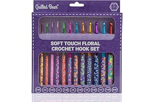 The Quilted Bear Floral Crochet Hook Set - 12 Ergonomic Soft Grip Crochet Hooks Set with Light Polymer Clay Handle for Comfortable Crocheting & Knitting (2mm-8mm)