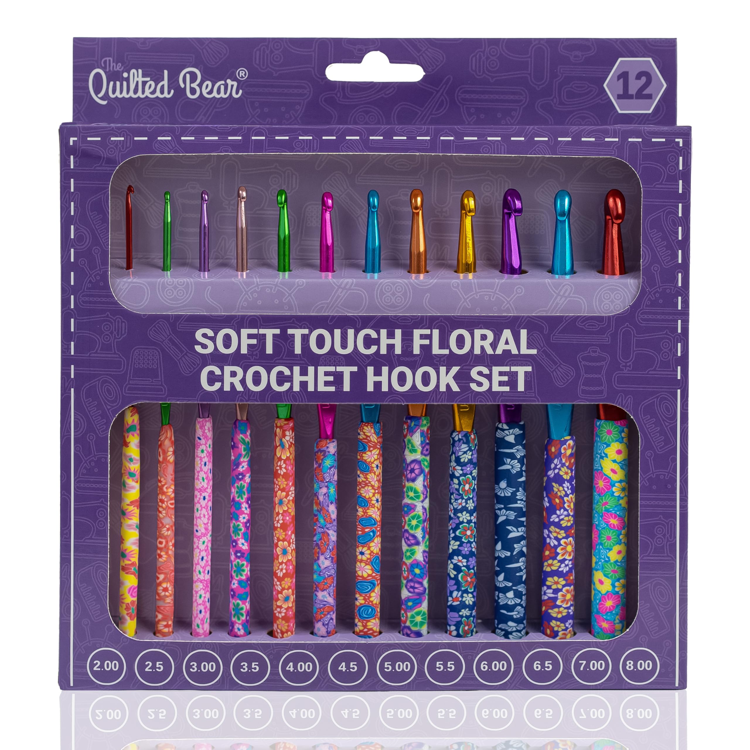 The Quilted Bear Floral Crochet Hook Set – 12 Premium Soft Grip Crochet Hooks with Ergonomic Polymer Clay Handles for Comfortable & Effortless Crocheting (2mm–8mm) — image 1