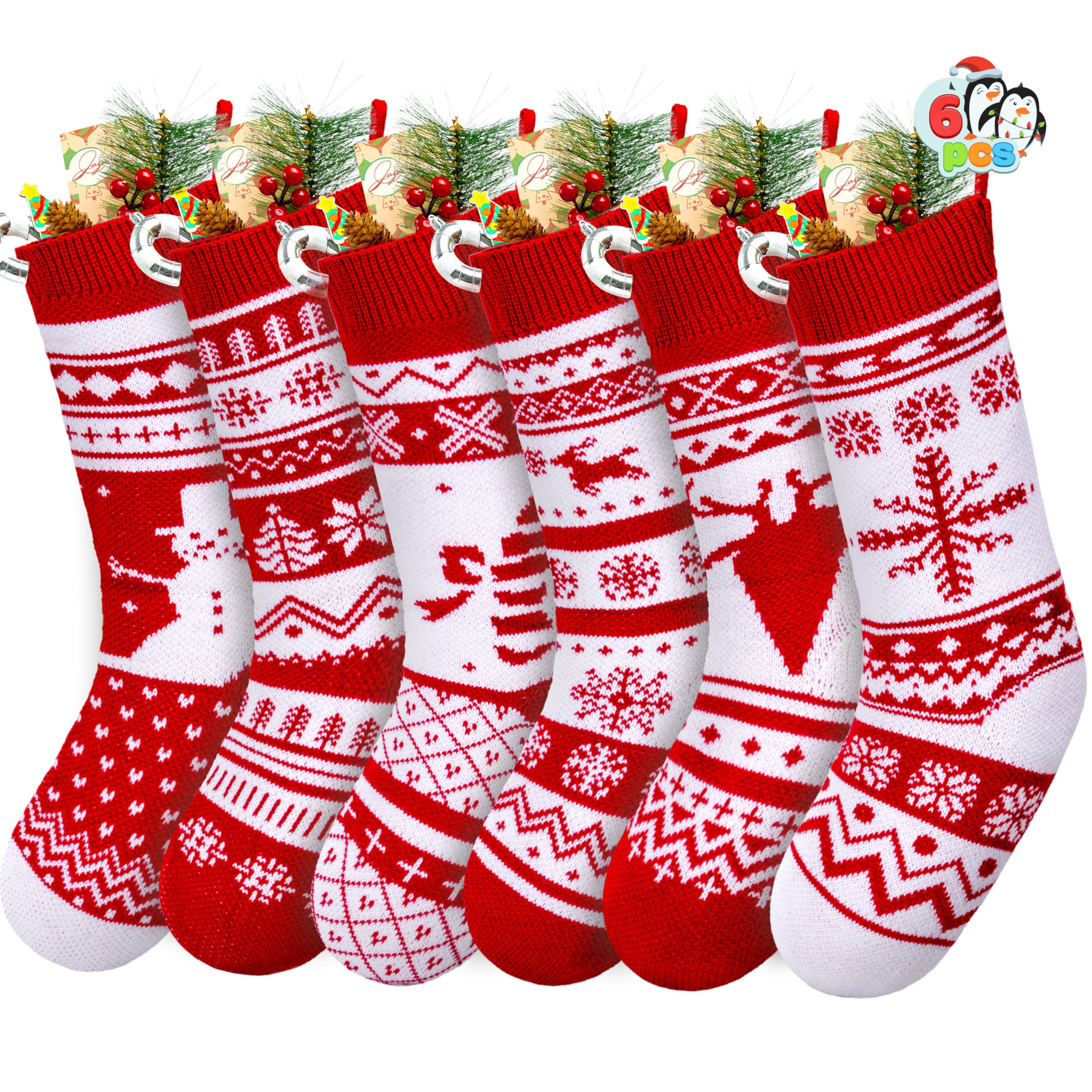 JOYIN 6 Pack 45cm Knit Christmas Stockings, Large Rustic Yarn Xmas Stockings for Family Holiday Decorations
