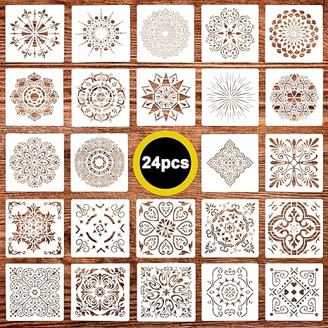 Amazon Com 24 Pack 6x6 Inch Painting Drawing Stencils Mandala Template For Diy Rock Painting Art Projects Reusable