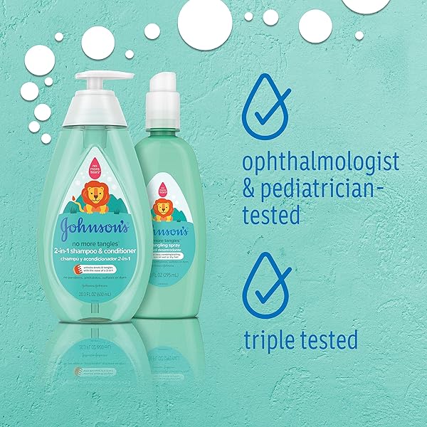 JOHNSON’S NO MORE TANGLES TODDLER & KIDS DETANGLING SPRAY TO UNLOCK KNOTS IN HAIR, HYPOALLERGENIC & PARABEN-FREE, NO MORE TEARS TEAR-FREE FORMULA FOR WET OR DRY HAIR, 10 FL. OZ