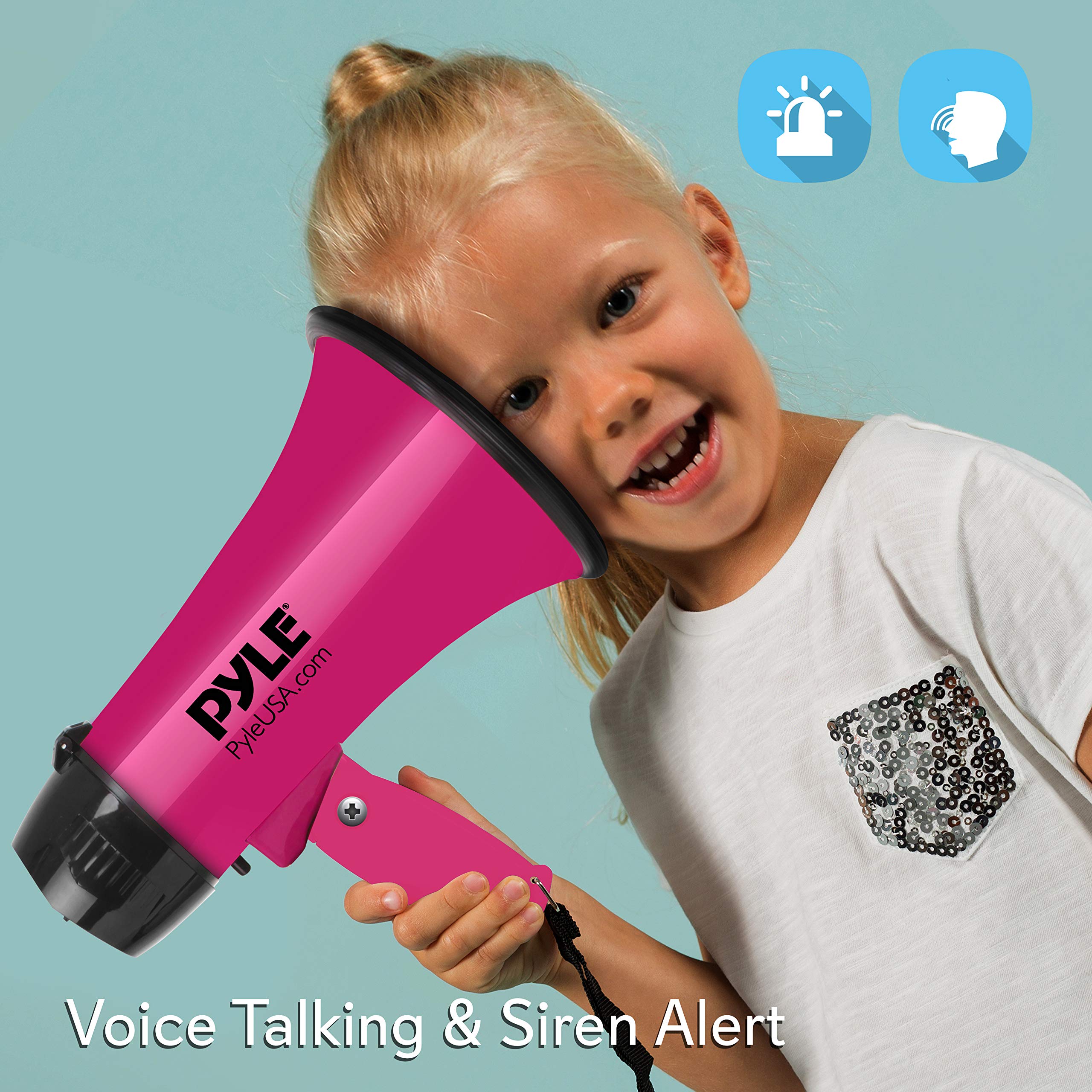 Portable Megaphone Speaker Siren Bullhorn - Compact and Battery Operated with 20 Watt Power, Microphone, 2 Modes, PA Sound and Foldable Handle for Cheerleading and Police Use - Pyle PMP24PK (Pink)