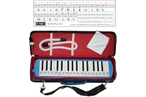 QMG Melodica 32 Keys with Piano Stickers, Hard Cover Carrying Case, Mouthpiece