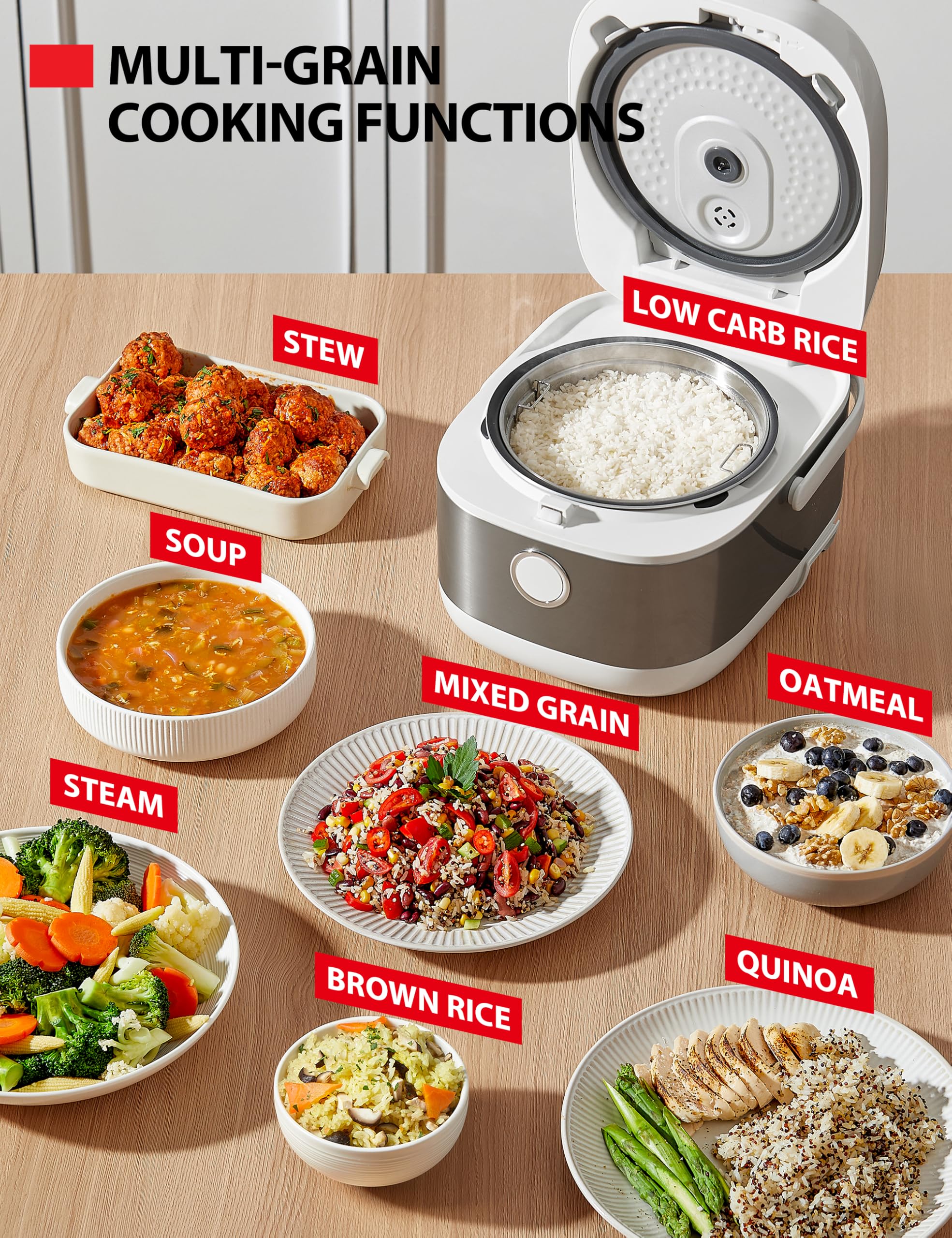 TOSHIBA Induction Heating Rice Cooker - Low Carb, Low Sugar, Digital Steamer, 5.5 Cups (Uncooked), 8 Cooking Functions, 24H Timer & Auto Keep Warm, Silvery white