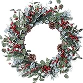 DIYFLORU 20 Inches Christmas Wreath Winter Wreaths Holiday Christmas Wreaths for Front Door Christmas Berry Wreath with Pine Needles Pine Cones Red Berries for Window Indoor Outdoor Winter Decorations