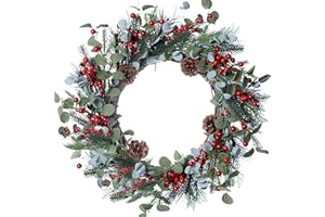 DIYFLORU 20 Inches Christmas Wreath Winter Wreaths Holiday Christmas Wreaths for Front Door Christmas Berry Wreath with Pine Needles Pine Cones Red Berries for Window Indoor Outdoor Winter Decorations