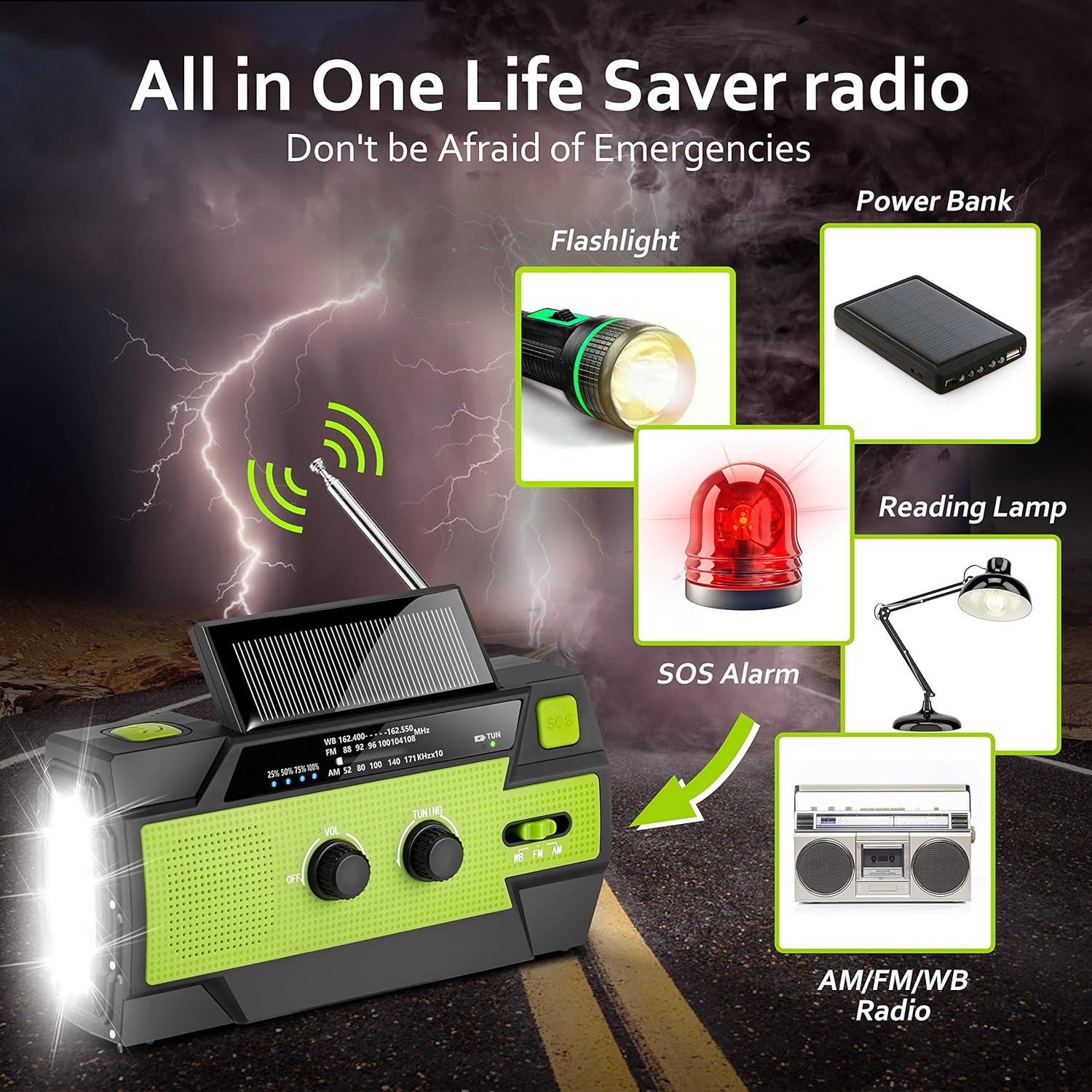 Emergency Flashlight Radio,2020 Upgraded AM/FM/NOAA Weather Solar Crank Radio with 4000 mAh Replaceable Li-ion Battery, Sensor Reading Lamp,3 Modes Flashlight,Phone Charger for Hurricanes, Tornadoes: Electronics