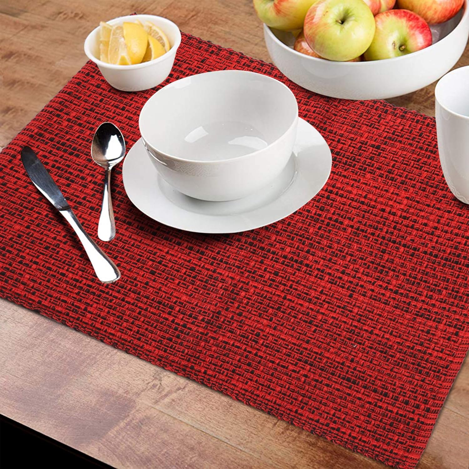 Urban Villa, 100% Cotton Two Tone Place Mats,14''x 20'' Over Sized,Set of 6,Blue/White, Every Day Use,Heavier Quality: Home & Kitchen